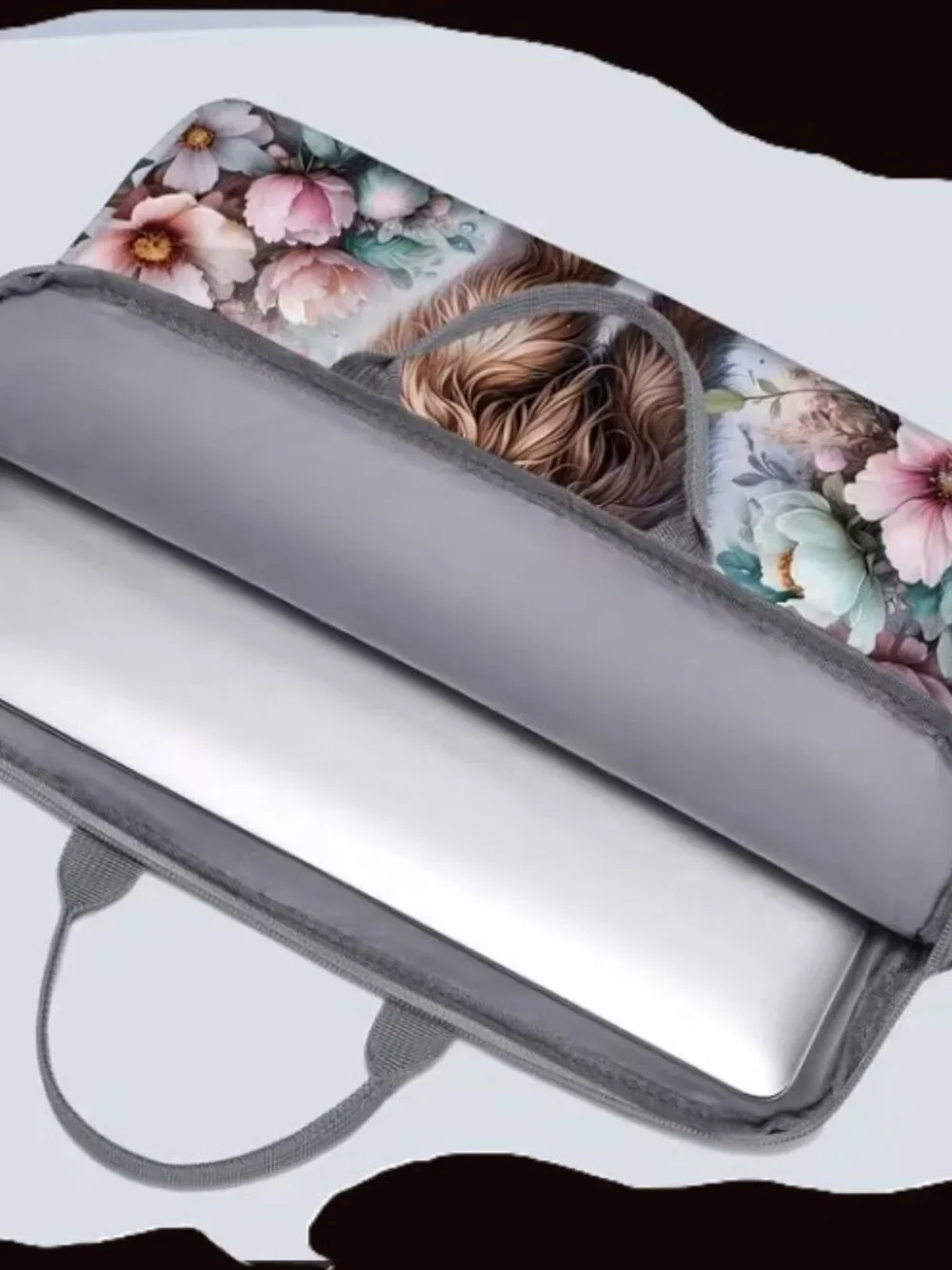 Highland cow print laptop bag fits 14 Inch, zip closure, light and easy to carry